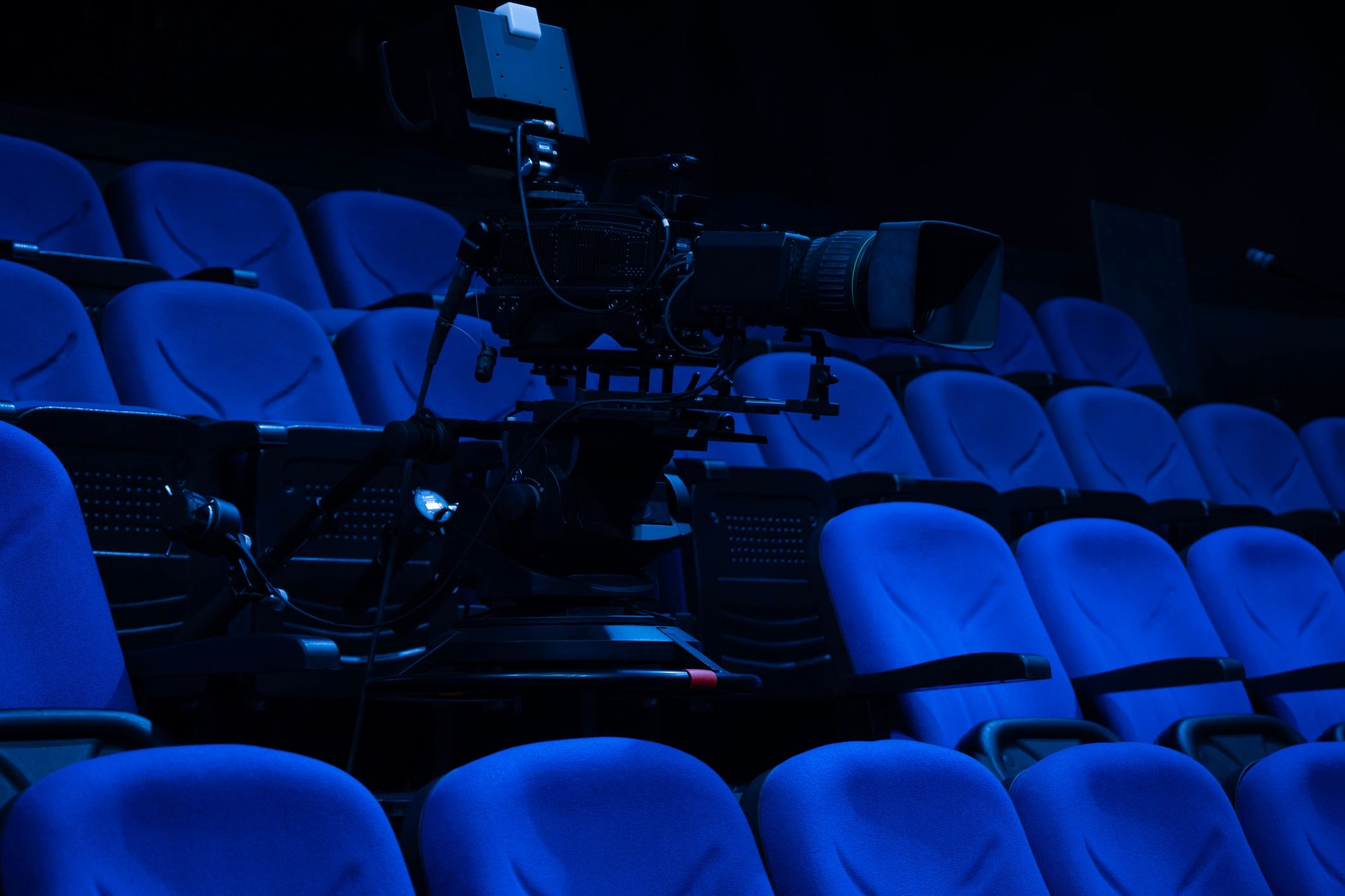 Professional broadcast camera prepared for live event coverage